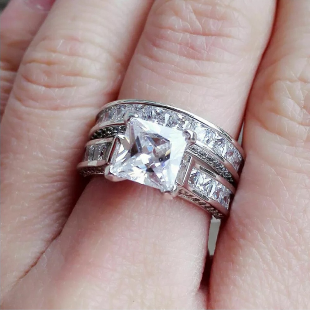 New 2pcs/set Charm 925 Silver White Sapphire Ring - Picture 6 of 6